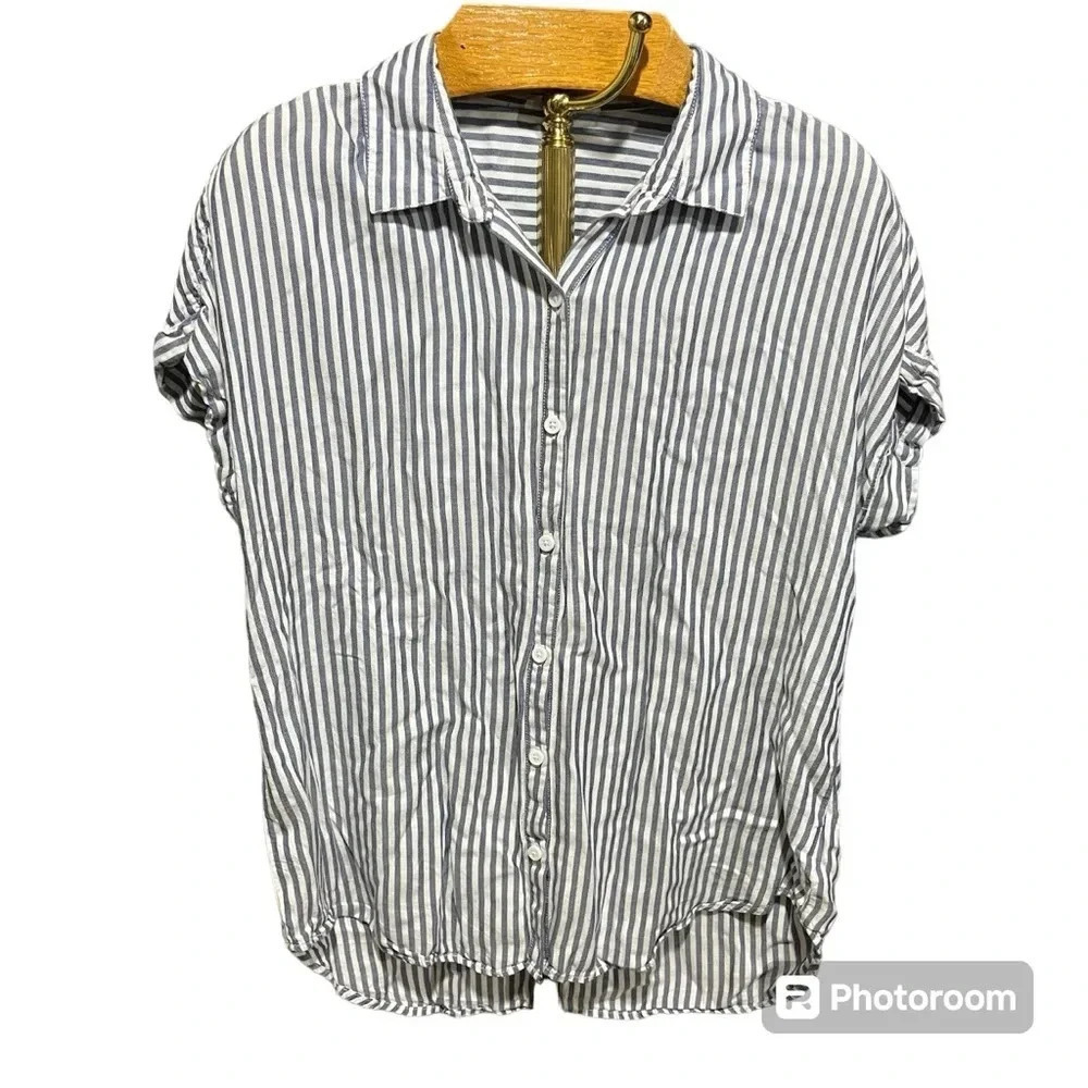 BEACH LUNCH LOUNGE ~ Bundle of Two Large Striped Rayon Lyocell Tops Green Blue - Picture 9 of 15